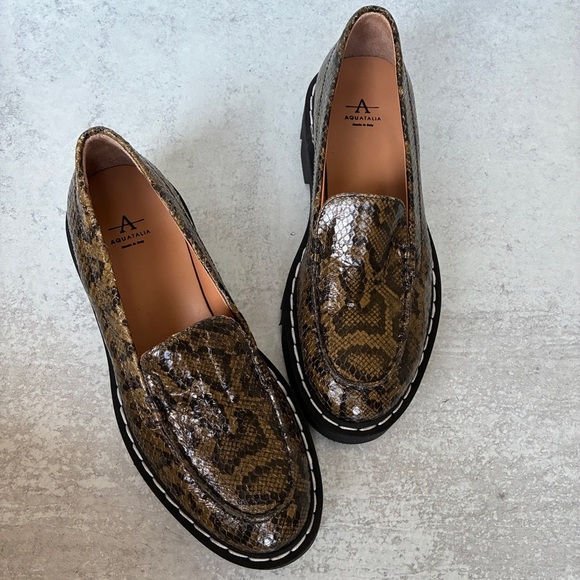 Aquatalia Women’s Loafer Hayley Snake Embossed Green Size 9 NWOT - Picture 2 of 9